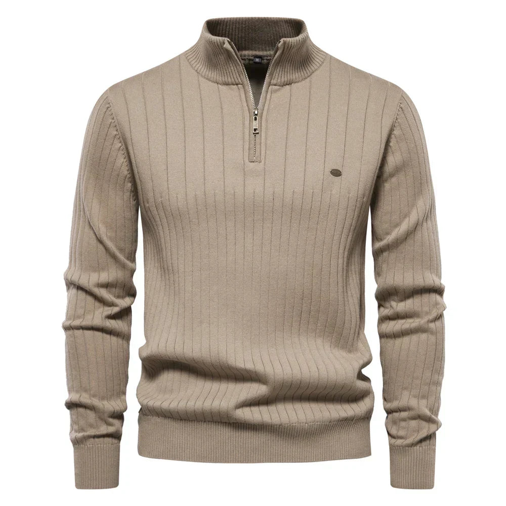 Herren Strickpullover aus Baumwolle mit Reißverschluss & Stehkragen – Ardel