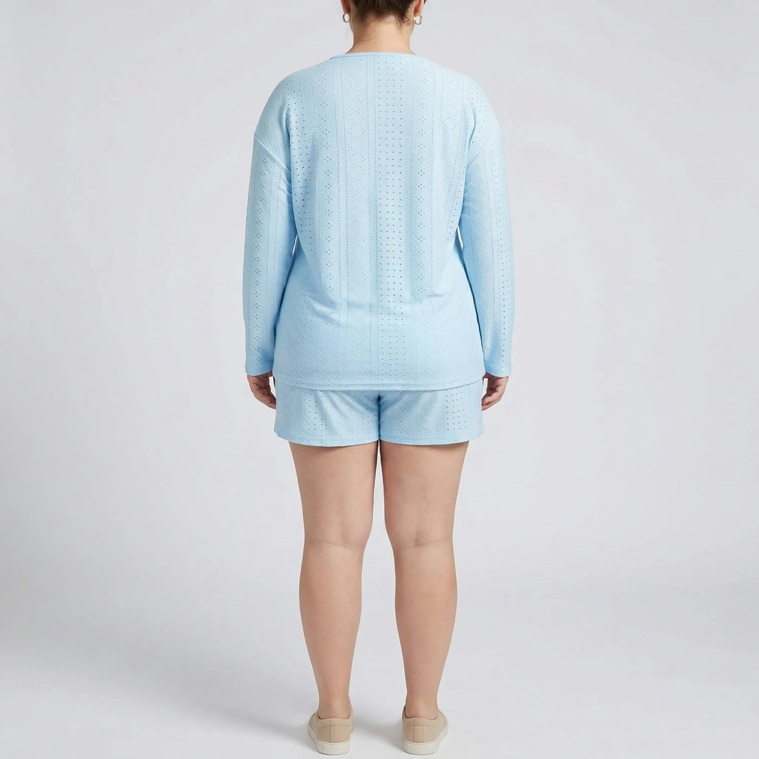 Set Aus Langarmshirt Mit Rundhalsausschnitt Und Shorts Für Große Größen - Charlene