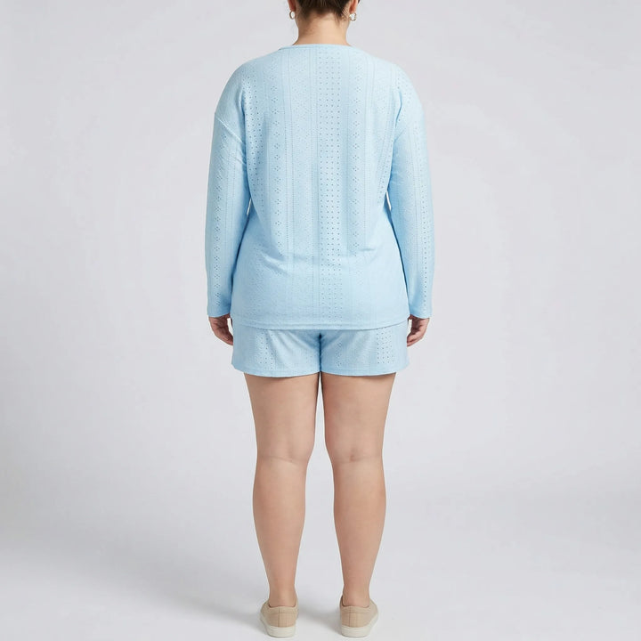 Set Aus Langarmshirt Mit Rundhalsausschnitt Und Shorts Für Große Größen - Charlene