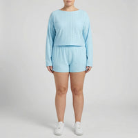 Set Aus Langarmshirt Mit Rundhalsausschnitt Und Shorts Für Große Größen - Charlene