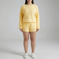 Set Aus Langarmshirt Mit Rundhalsausschnitt Und Shorts Für Große Größen - Charlene