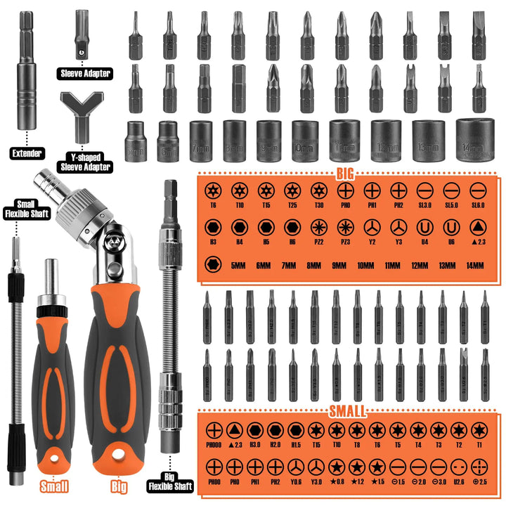 68-in-1 Ratschraubendreher Set mit Magnetbits & Verlängerungsstange – FortiDrive