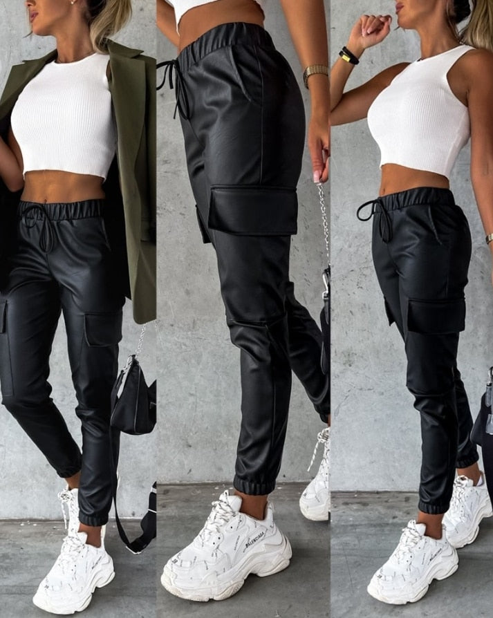 Lederlook Cargo-Hose für Damen - Jade