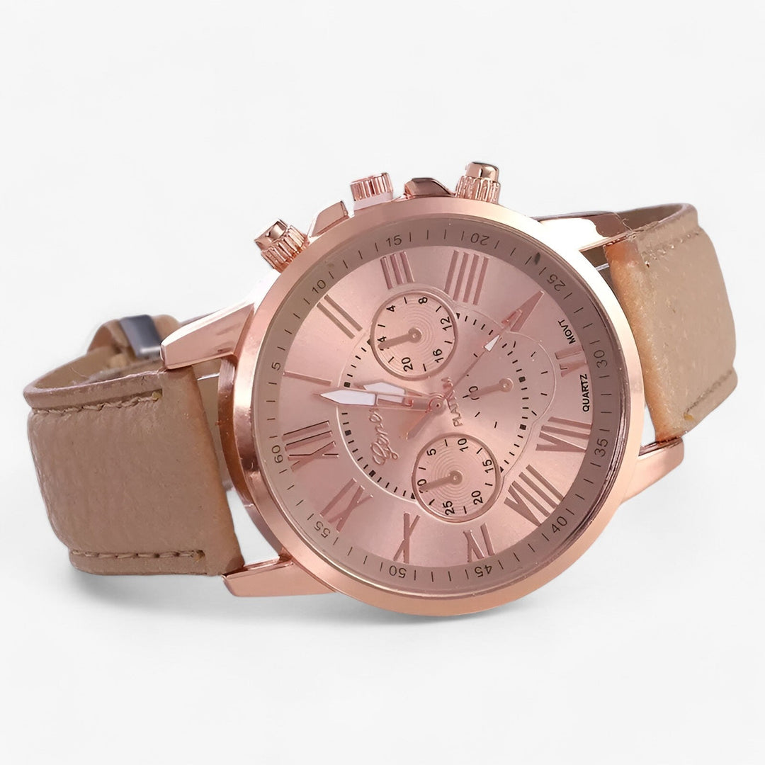 Luxuriöse Wasserdichte Damenuhr mit Lederarmband – Camille