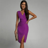 Sleeveless Bodycon V-Neck Midi Dress - Nina