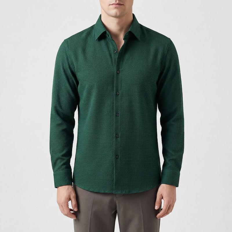Textured Long-Sleeve Button-Up Shirt - Lester