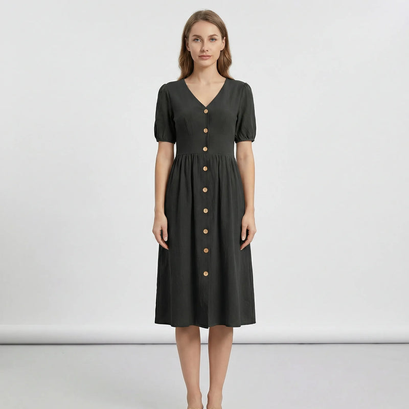 V Ausschnitt Midikleid Mit Knopfleiste - Maxine