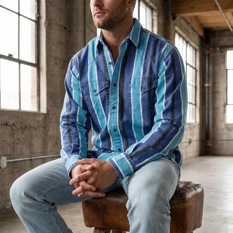 Vintage Stripe Long-Sleeve Button Shirt - Eric