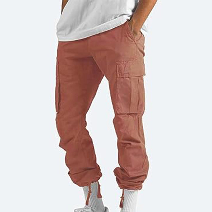 Rote Cargohose für Herren, Baumwolle, lässig, mit Taschen, modisch, bequem.