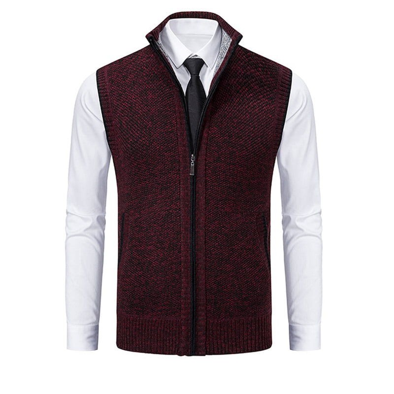 Weinrote Herrenweste mit Reißverschluss, elegantes Design, ideal für formelle Anlässe.