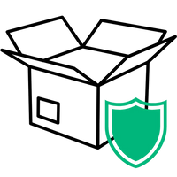 Sicherheitspaket Symbol mit grünem Schild, Schutz, Sicherheit, Webshop-Icon, Vektorillustration.