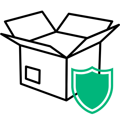 Sicherheitspaket Symbol mit grünem Schild, Schutz, Sicherheit, Webshop-Icon, Vektorillustration.