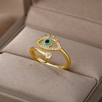 Adjustable Evil Eye Ring | Protective Statement Jewellery-Gold-Nora Luxe