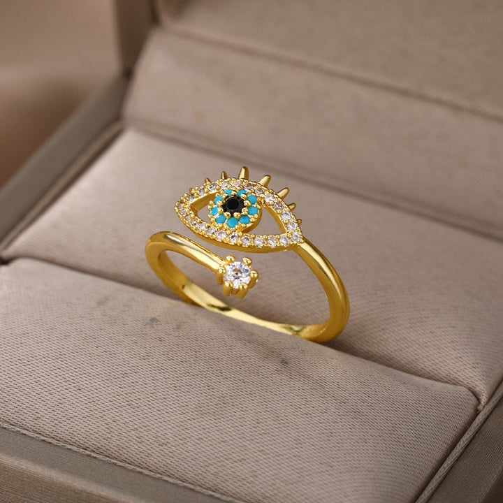 Adjustable Evil Eye Ring | Protective Statement Jewellery-Gold-Nora Luxe