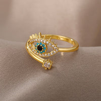 Adjustable Evil Eye Ring | Protective Statement Jewellery-Gold-Nora Luxe