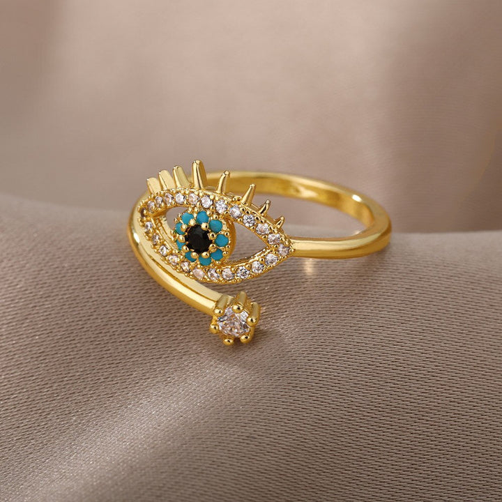 Adjustable Evil Eye Ring | Protective Statement Jewellery-Gold-Nora Luxe