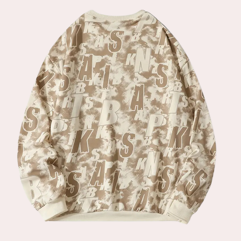Beige Sweatshirt mit Buchstabenmuster, Unisex, Baumwolle, lässig, modisch, bequem.