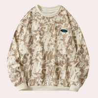 Beige Sweatshirt mit Buchstabenmuster, Unisex, Baumwolle, lässig, modisch, Herbstmode.