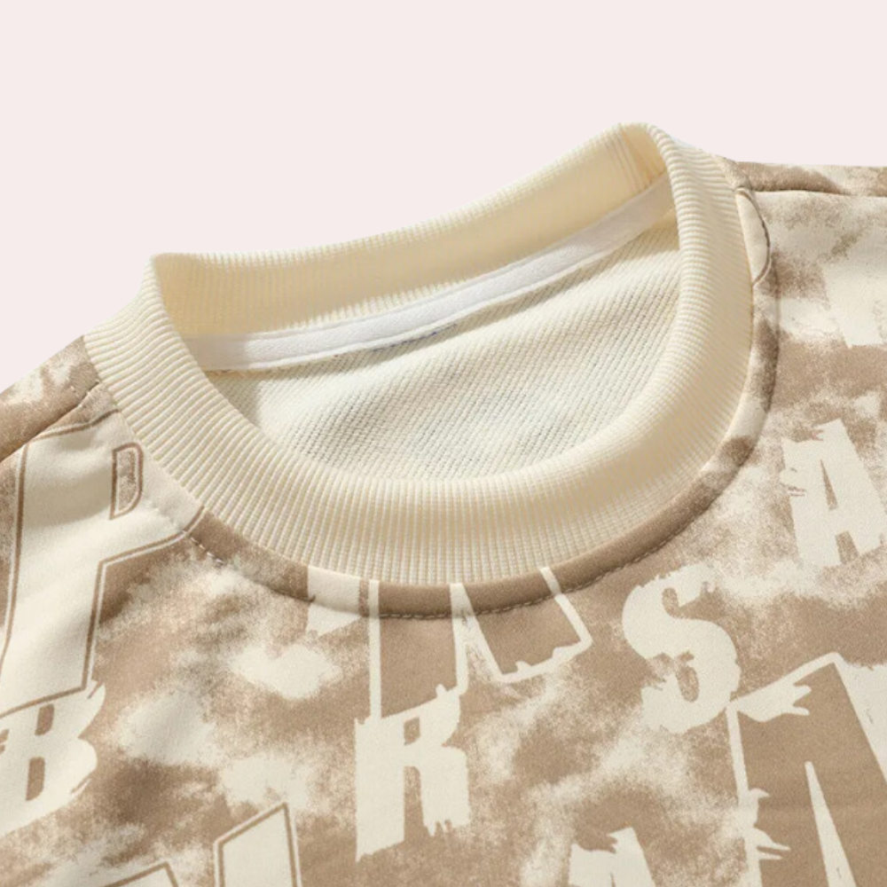 Beiges Sweatshirt mit Rundhalsausschnitt, Buchstabenmuster, Baumwolle, Unisex, modisch