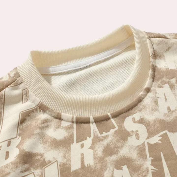 Beiges Sweatshirt mit Rundhalsausschnitt, Buchstabenmuster, Baumwolle, Unisex, modisch