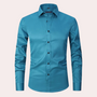 Blaues Herren-Stretchhemd, langärmelig, Knopfleiste, elegantes Design, Baumwolle.