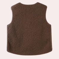 Braune Fleeceweste, ärmellos, kuschelig, warm, ideal für Herbstmode, Unisex, Outdoor-Bekleidung.