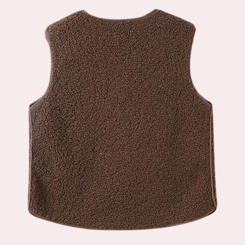 Braune Fleeceweste, ärmellos, kuschelig, warm, ideal für Herbstmode, Unisex, Outdoor-Bekleidung.