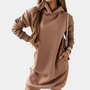 Braunes Kapuzenkleid Damen, lässig, langärmelig, bequem, modisch, Herbstmode.