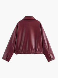 Bordeauxrote Leder Damenjacke mit Reißverschluss – Alessia