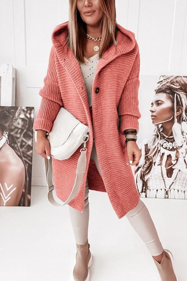 Damen Strickweste mit Kapuze und Knopfverschluss – Waldaine