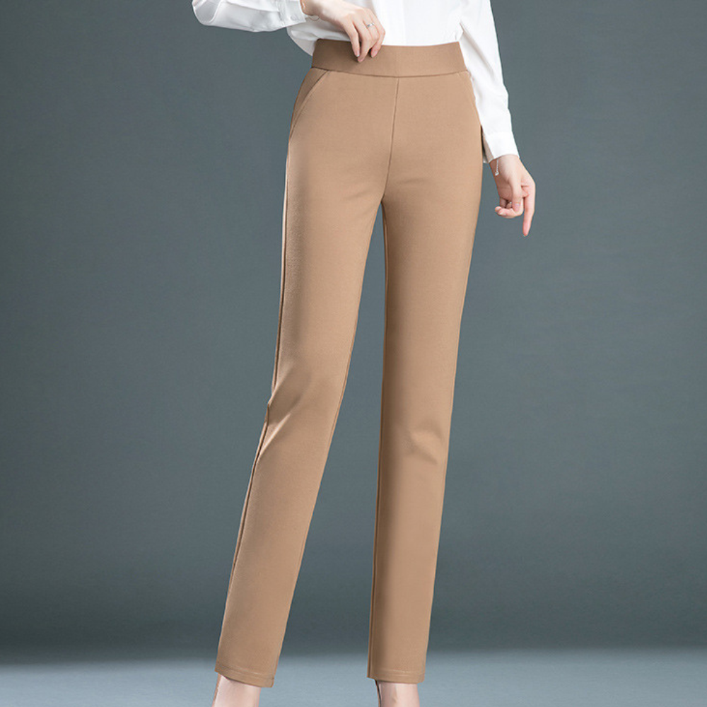 Damenhose camel, elegant, hoher Bund, Business-Look, bequem, modisch, Stretch-Stoff.