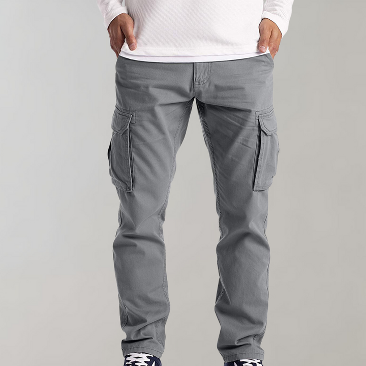 Graue Cargohose für Herren, Baumwolle, seitliche Taschen, lässiger Stil.