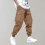 Khaki Cargohose für Herren, lässig, mit Taschen, elastischer Bund, Streetwear-Mode.