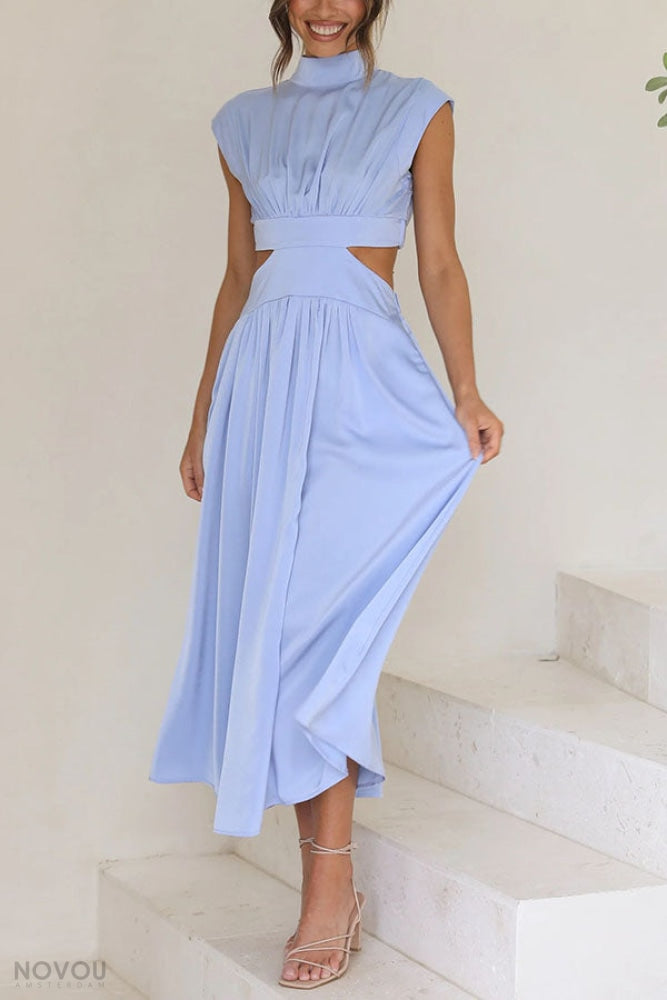 Elegantes Sommer-Midikleid mit Rollkragen und Taillenausschnitt – Avelina