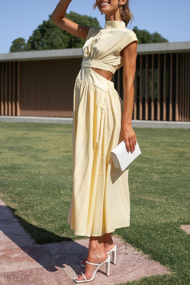 Elegantes Sommer-Midikleid mit Rollkragen und Taillenausschnitt – Avelina