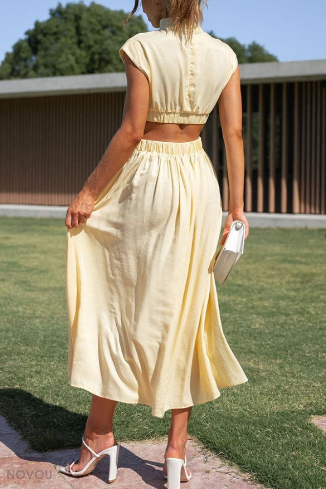 Elegantes Sommer-Midikleid mit Rollkragen und Taillenausschnitt – Avelina