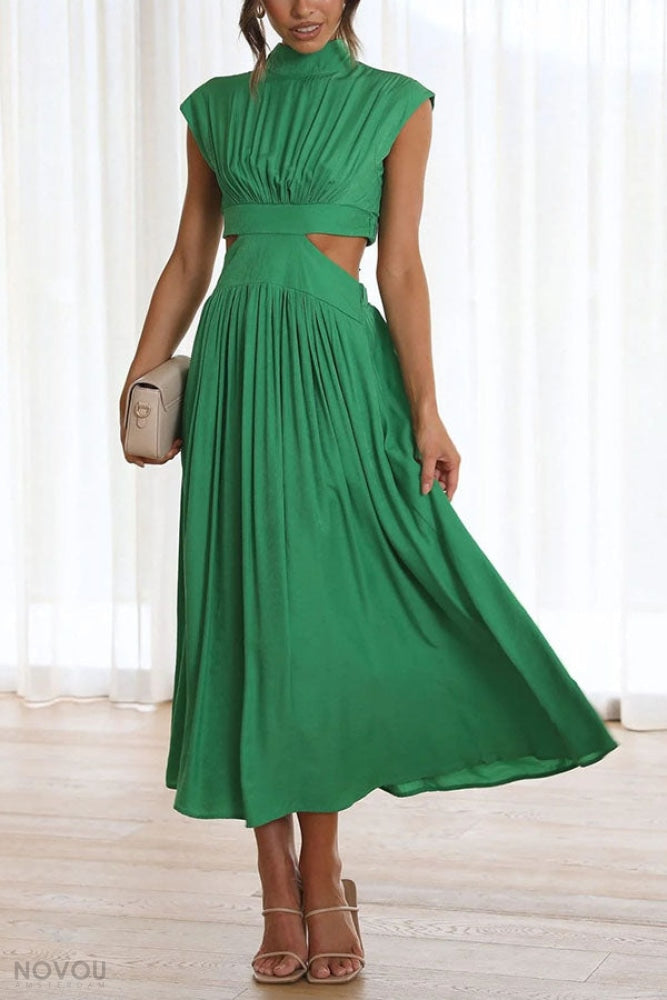 Elegantes Sommer-Midikleid mit Rollkragen und Taillenausschnitt – Avelina