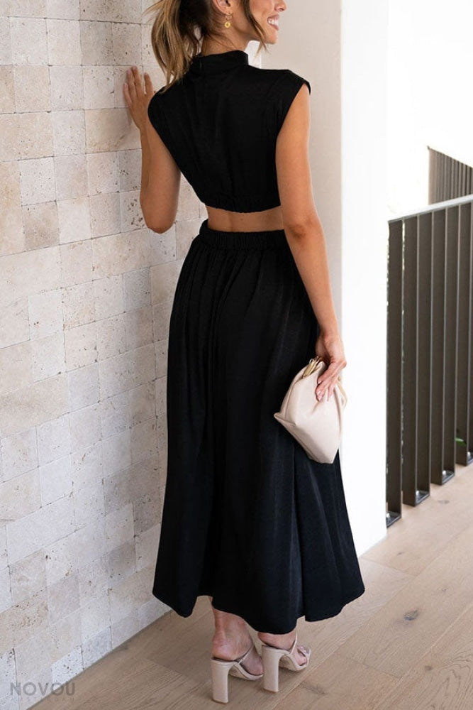 Elegantes Sommer-Midikleid mit Rollkragen und Taillenausschnitt – Avelina