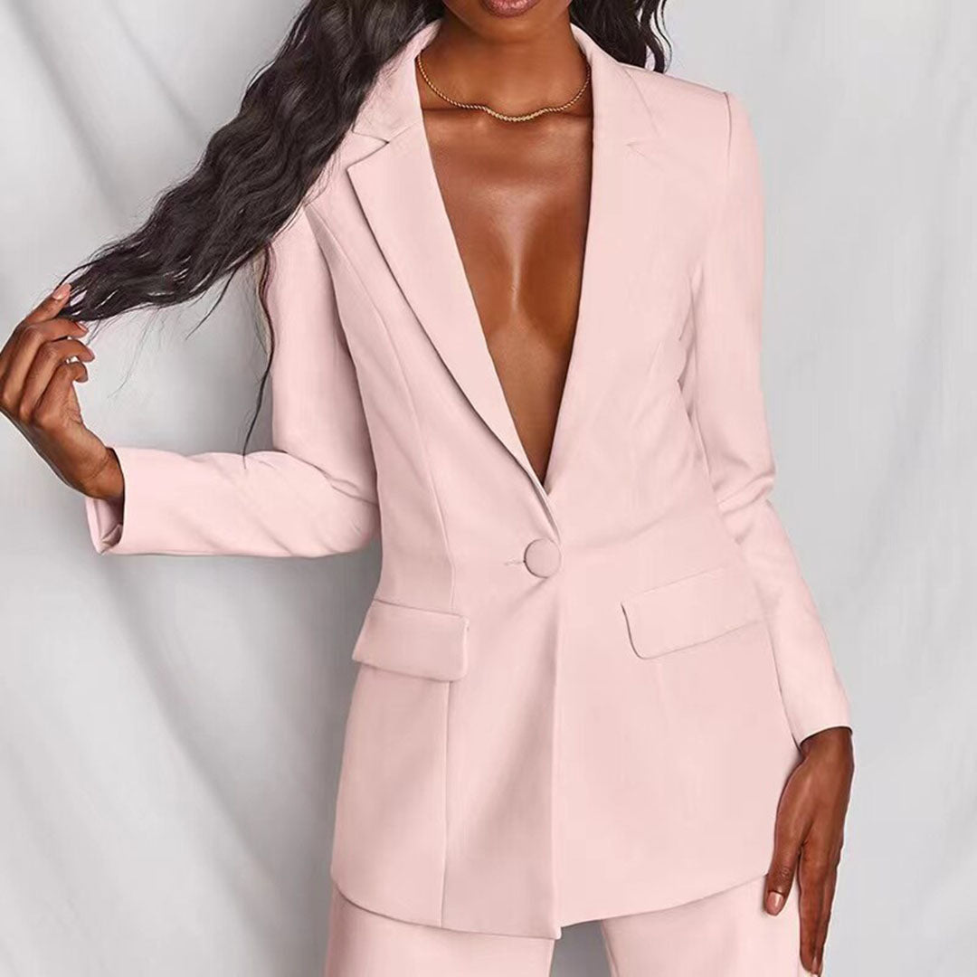 Damen Blazer Set, rosa, elegantes Design, langärmelig, modisch, Business Outfit.