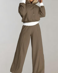 Damen Zweiteiler Set, olivgrün, Kapuzenpullover und weite Hose, Freizeitmode, bequemes Outfit