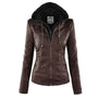 Damen Lederjacke braun mit Kapuze, Reißverschlüsse, modisch, Herbstmode, Freizeitkleidung.