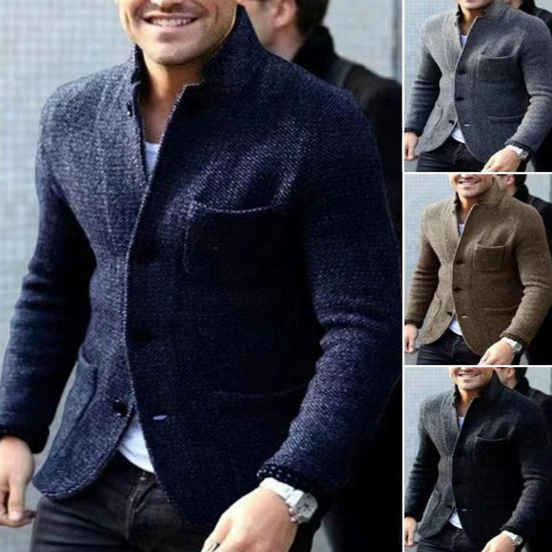 Herren Strickjacke, blau, braun, grau, modisch, elegant, Freizeitkleidung, Herbstmode.