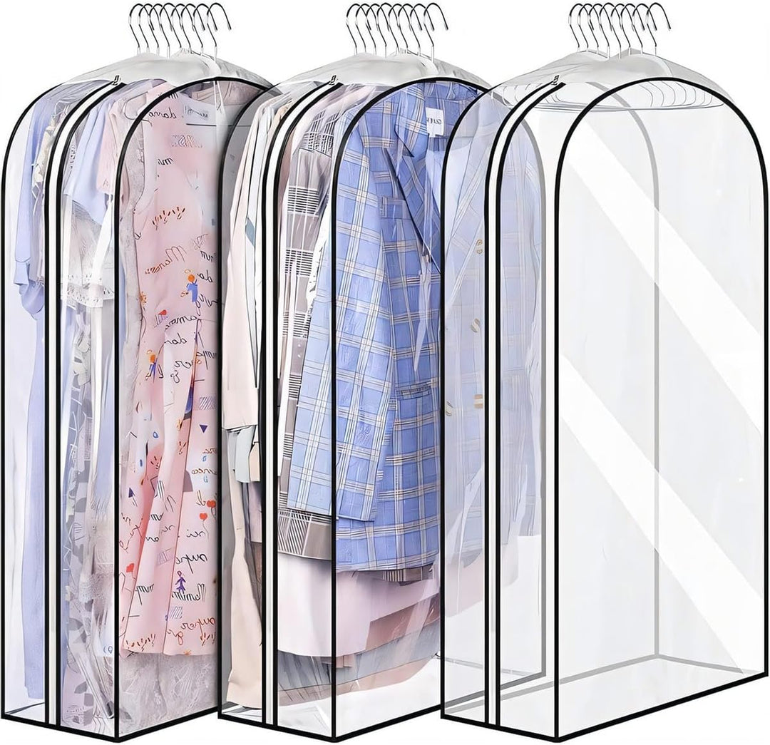 Klare Kleiderschutzhüllen mit Seitenfalten – 3er-Pack Aufbewahrungstaschen mit Seitenreißverschluss (Kaufe 1, erhalte 1 GRATIS)