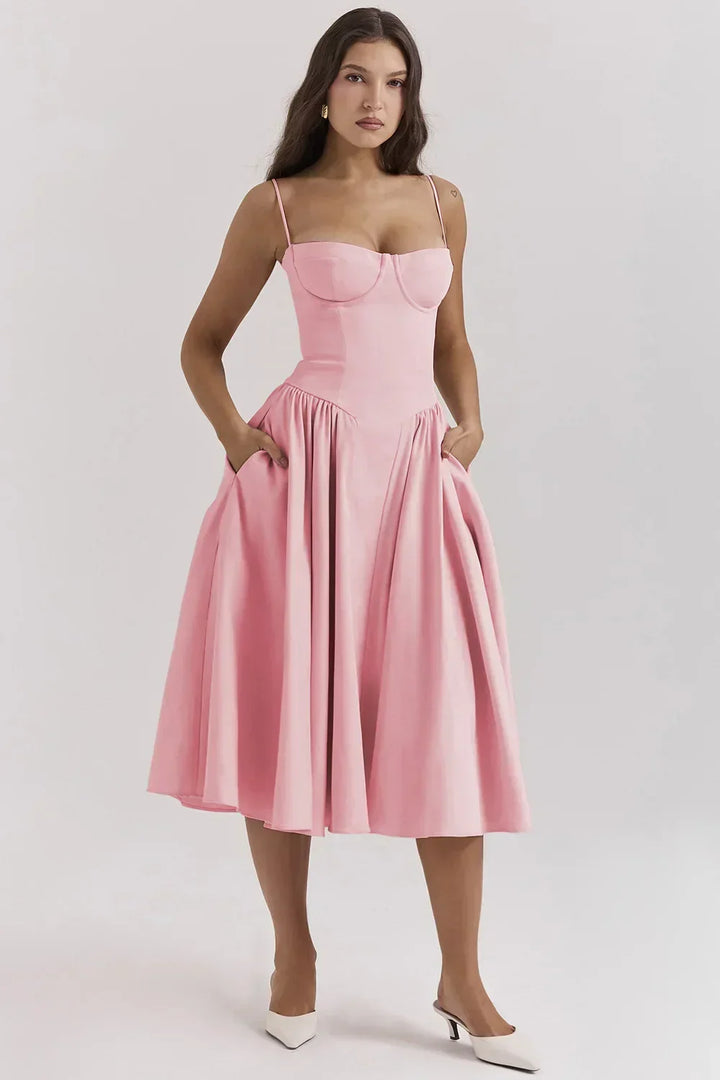 Elegantes Midi-Abendkleid mit Plisseesaum – Amara