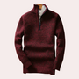 Bordeauxroter Herrenpullover mit Reißverschluss, Strick, warm, modisch, Wintermode.