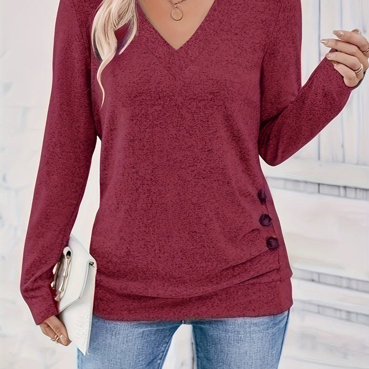 Damenpullover mit V-Ausschnitt und Knopfdetail – Iris
