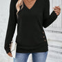 Damenpullover mit V-Ausschnitt und Knopfdetail – Iris