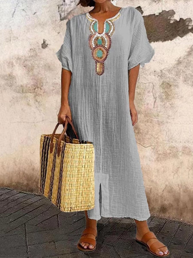 Kaftan Maxikleid mit Stickereien – Yasmin