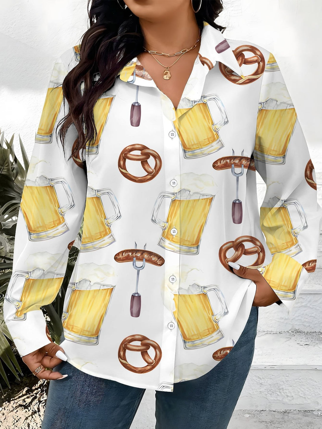 Damen Plus Size Bluse mit All-Over-Print – Greta Oktoberfest 2025