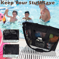 Kaufe 1, Erhalte 1 GRATIS – Extra Große Durchsichtige Mesh-Strandtasche mit 8 Taschen – ClearWave
